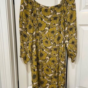 Anthropologie Yellow Ruched Tiered Sundress with Bishop Sleeves